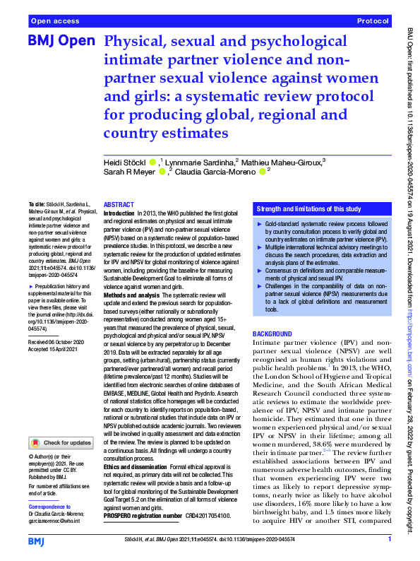 (PDF) Physical, sexual and psychological intimate partner violence and ...