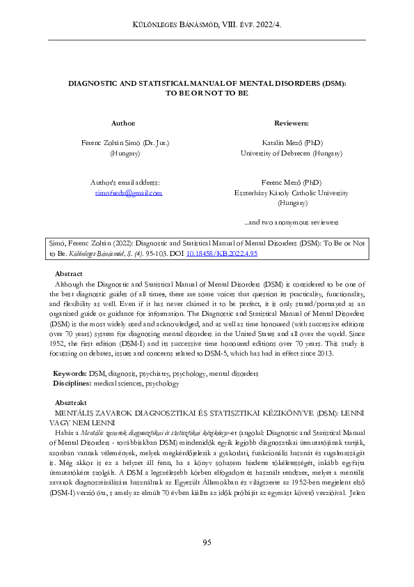 (PDF) Diagnostic and Statistical Manual of Mental Disorders (DSM):To Be ...
