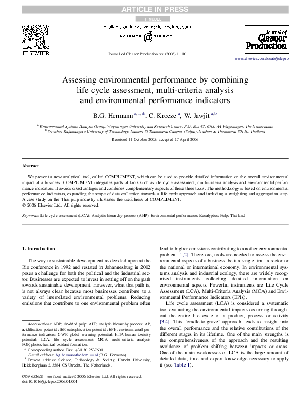 (PDF) Assessing environmental performance by combining life cycle ...