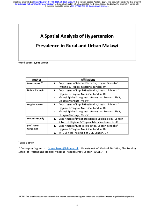 (PDF) A Spatial Analysis of Hypertension Prevalence in Rural and Urban ...