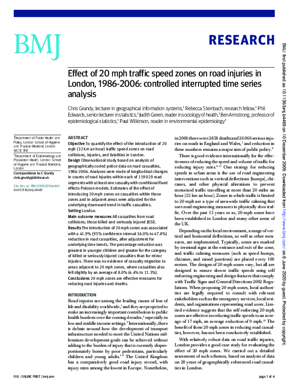(PDF) Effect of 20 mph traffic speed zones on road injuries in London ...