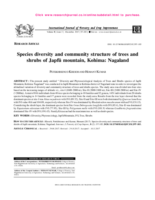 (PDF) Species diversity and community structure of trees and shrubs of ...