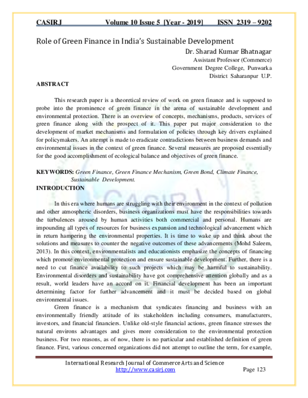 (PDF) Role of Green Finance in India's Sustainable Development