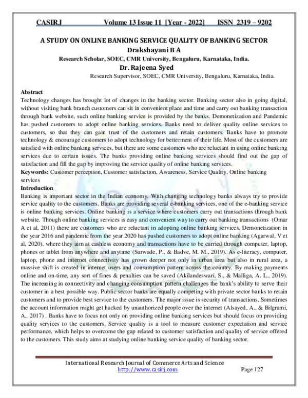 (PDF) A STUDY ON ONLINE BANKING SERVICE QUALITY OF BANKING SECTOR ...