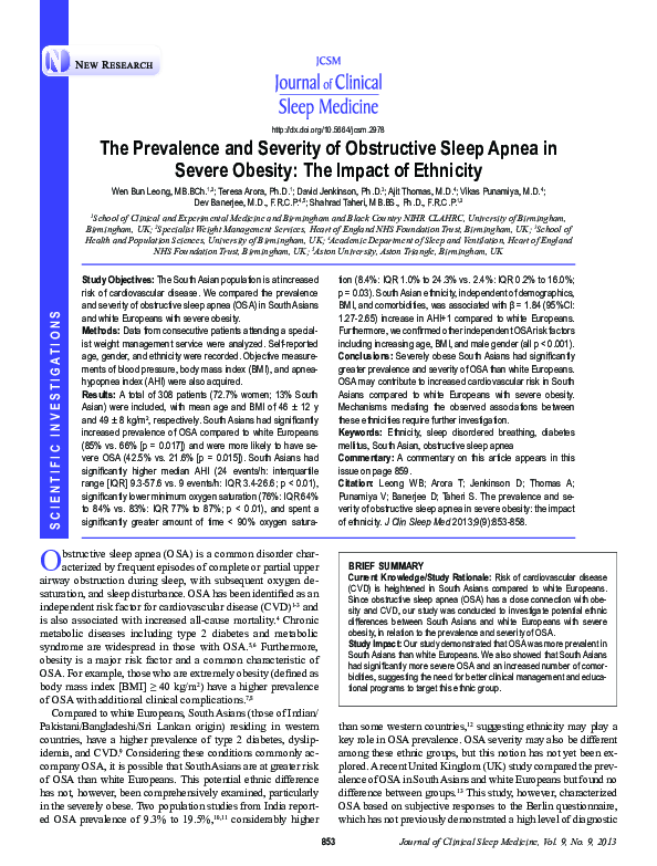 (PDF) Prevalence and Severity of Obstructive Sleep Apnea and Snoring in ...