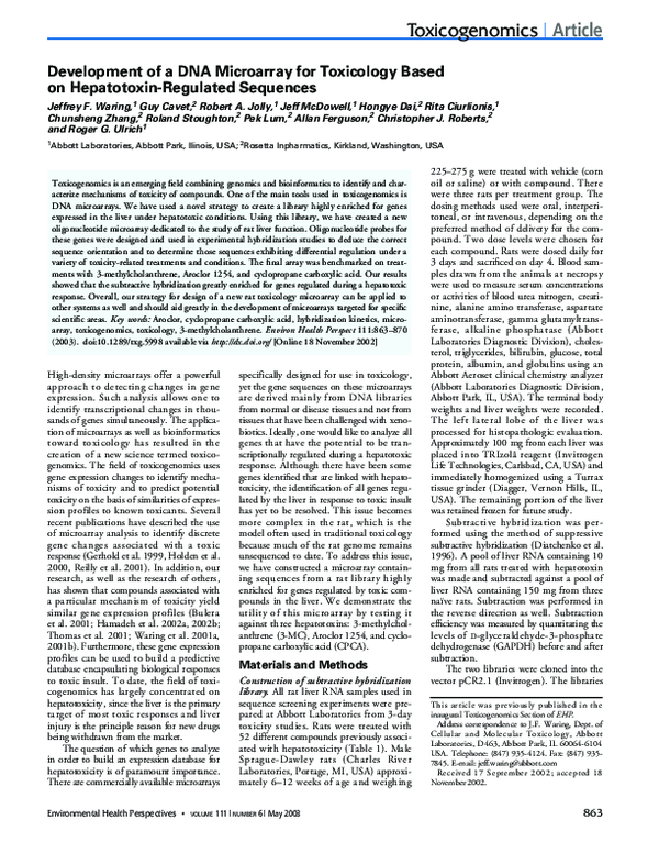 (PDF) Development of a DNA Microarray for Toxicology Based on ...