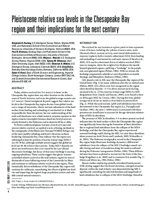 (PDF) Pleistocene relative sea levels in the Chesapeake Bay region and ...