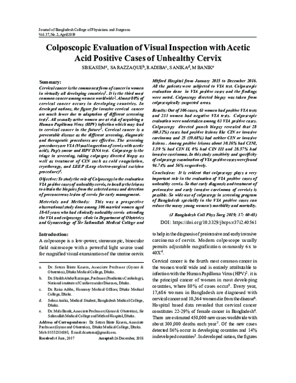 (PDF) Colposcopic Evaluation of Visual Inspection with Acetic Acid ...