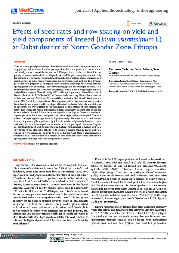 (PDF) Effects of seed rates and row spacing on yield and yield ...