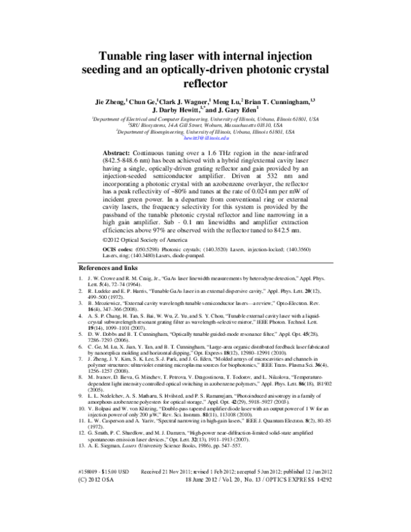 (PDF) Tunable ring laser with internal injection seeding and an ...