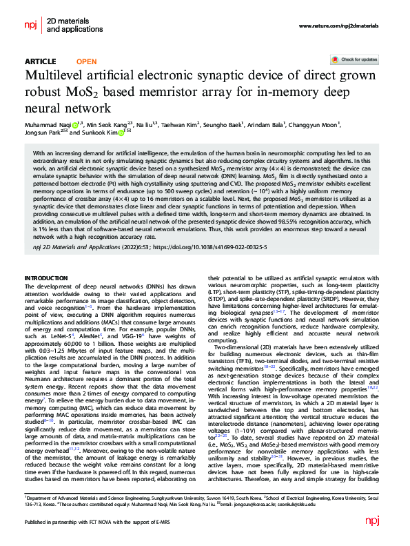 (PDF) Multilevel artificial electronic synaptic device of direct grown ...