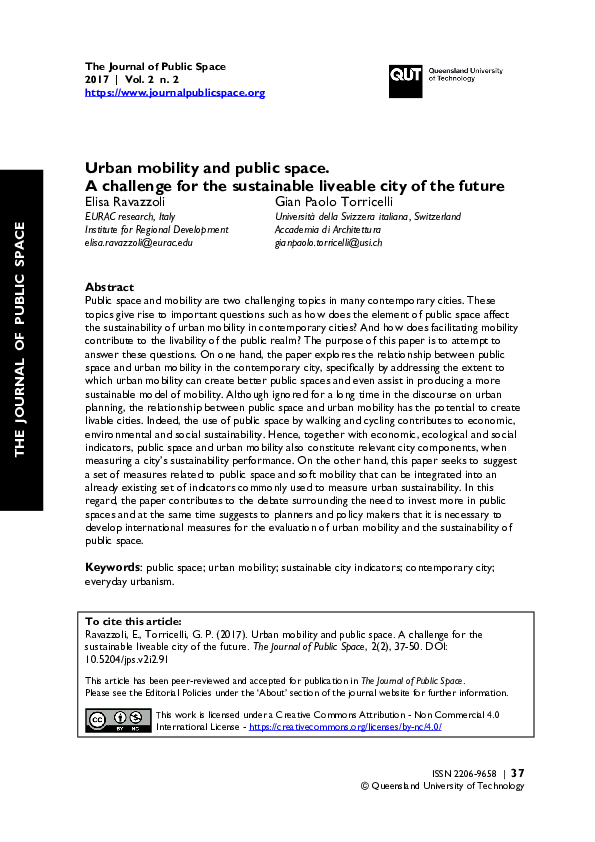 (PDF) Urban mobility and public space. A challenge for the sustainable ...