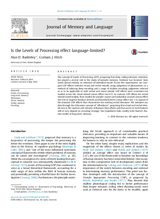 (PDF) Is the Levels of Processing effect language-limited?