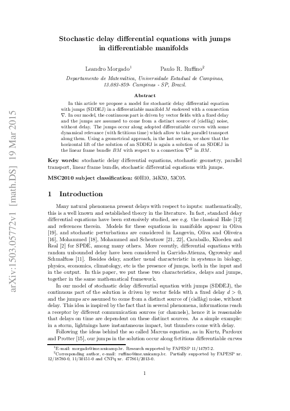 (PDF) Stochastic delay differential equations with jumps in ...