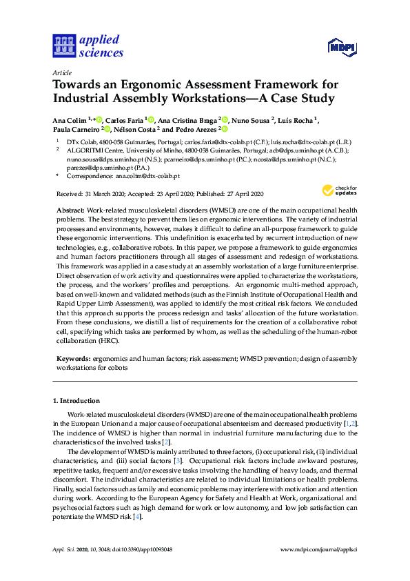(PDF) Towards an Ergonomic Assessment Framework for Industrial Assembly