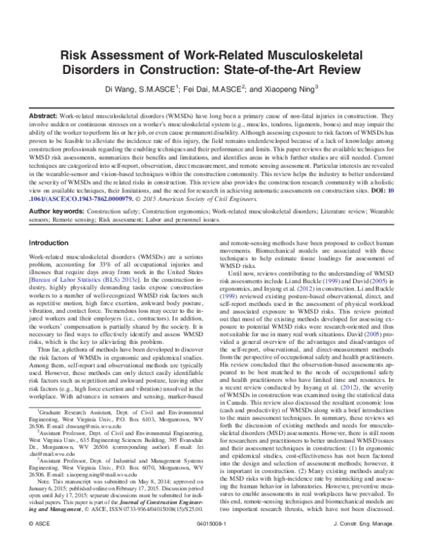 (PDF) Risk assessment of work-related musculoskeletal disorders at a ...