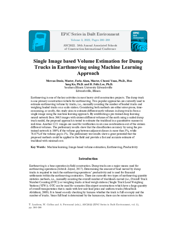 (PDF) Single Image based Volume Estimation for Dump Trucks in ...