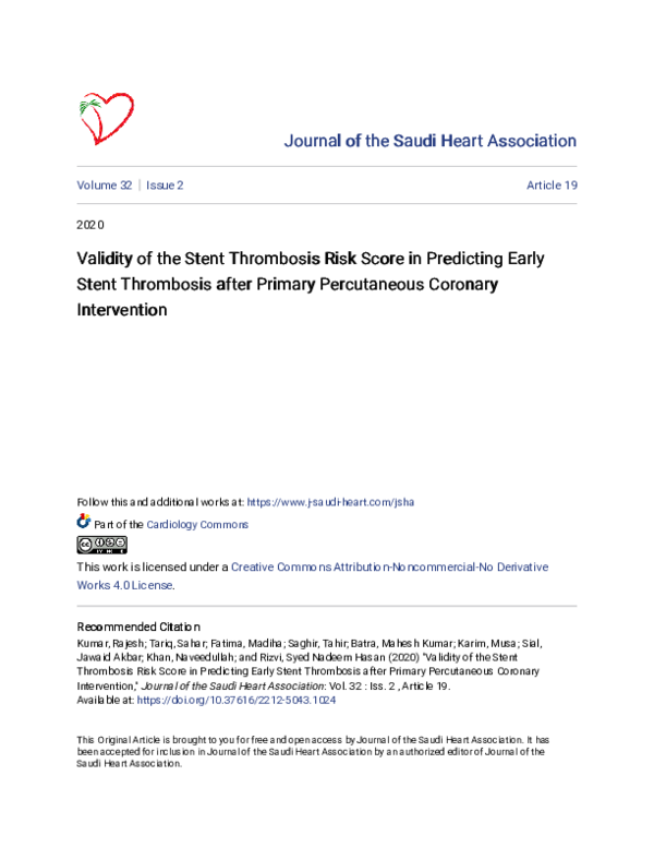 (PDF) Validity of the Stent Thrombosis Risk Score in Predicting Early ...