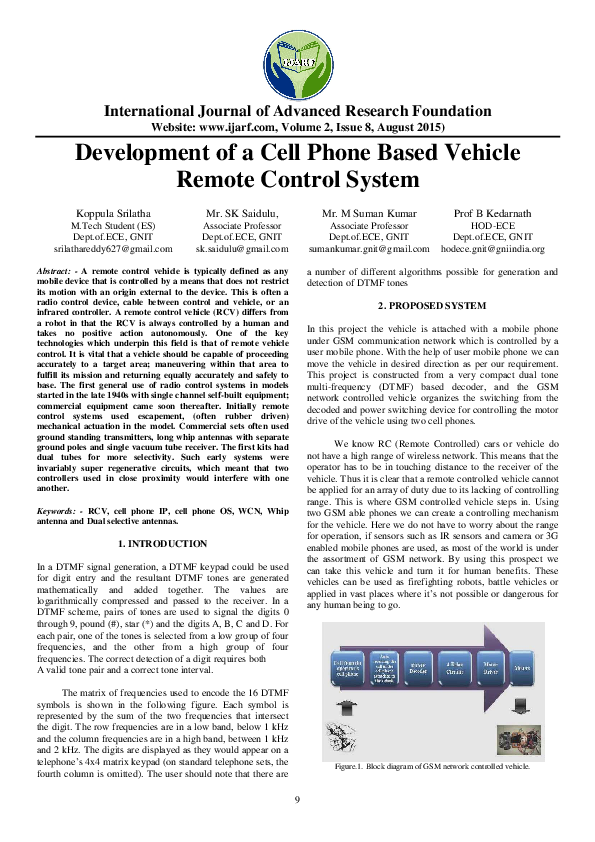 (PDF) Development of a cell phone based vehicle remote control system