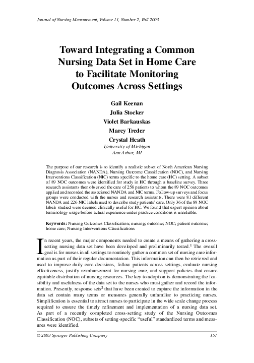(PDF) Toward Integrating a Common Nursing Data Set in Home Care to ...