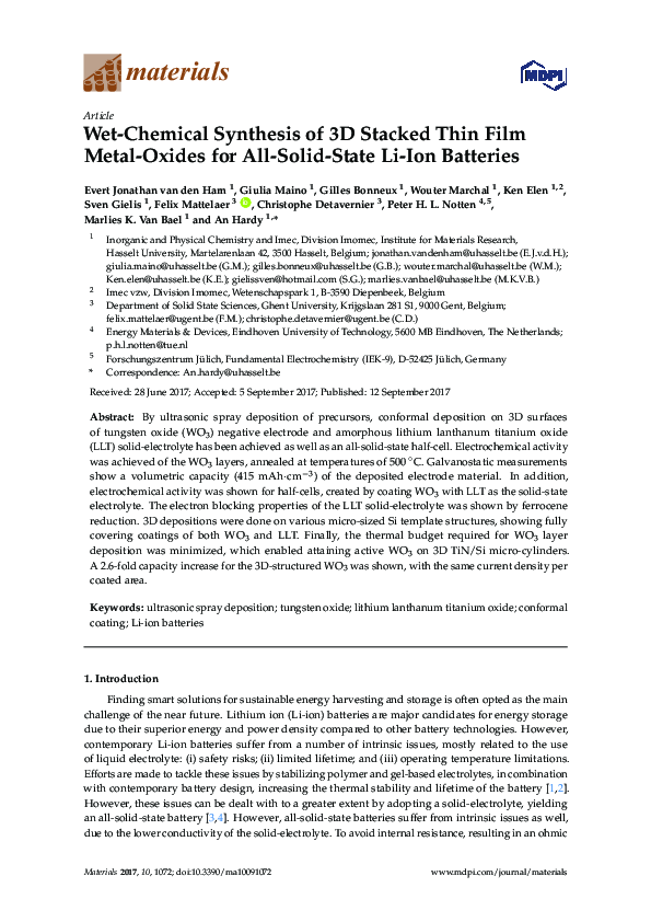 (PDF) Wet-Chemical Synthesis of 3D Stacked Thin Film Metal-Oxides for ...