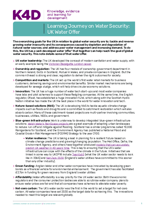 (PDF) Learning Journey on Water Security: UK Water Offer