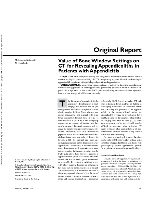 (PDF) Value of Bone Window Settings on CT for Revealing Appendicoliths ...