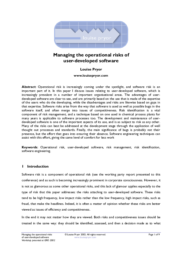 (PDF) Managing the operational risks of user-developed software