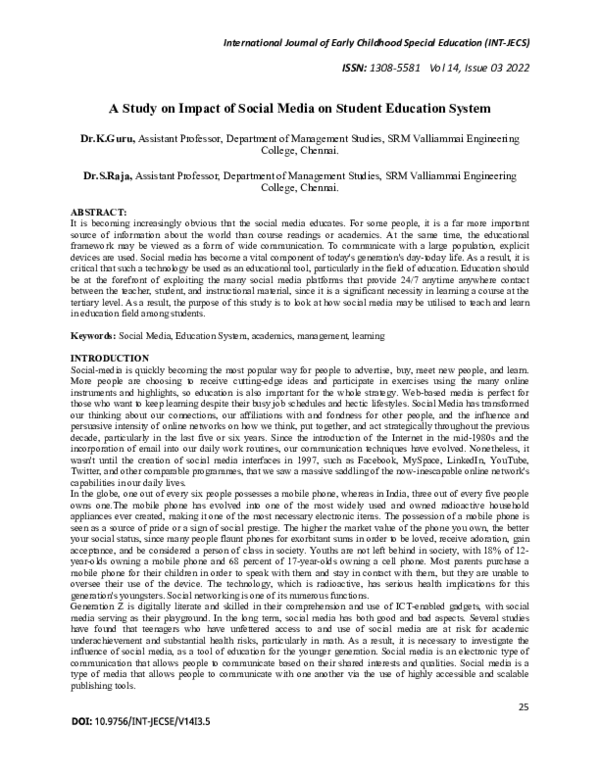(PDF) A Study on Impact of Social Media on Student Education System