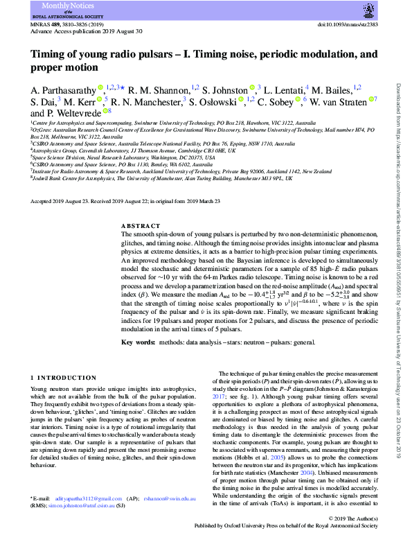 (PDF) Pulsar timing. III Timing noise of 50 pulsars James Cordes