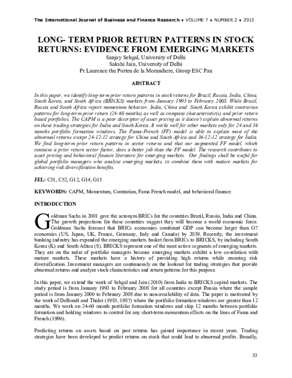 (PDF) Long-Term Prior Return Patterns in Stock Returns: Evidence from ...