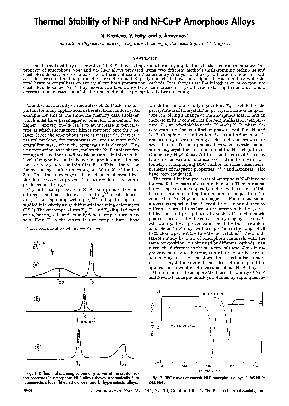 (PDF) Thermal Stability of Ni‐P and Ni‐Cu‐P Amorphous Alloys