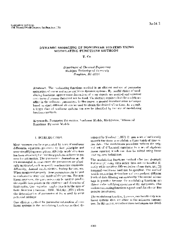 (PDF) Dynamic Modeling of Nonlinear Systems Using Modulating Functions ...