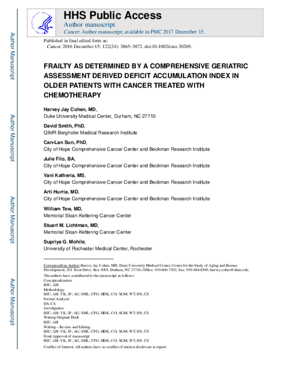 (PDF) Frailty as determined by a comprehensive geriatric assessment ...