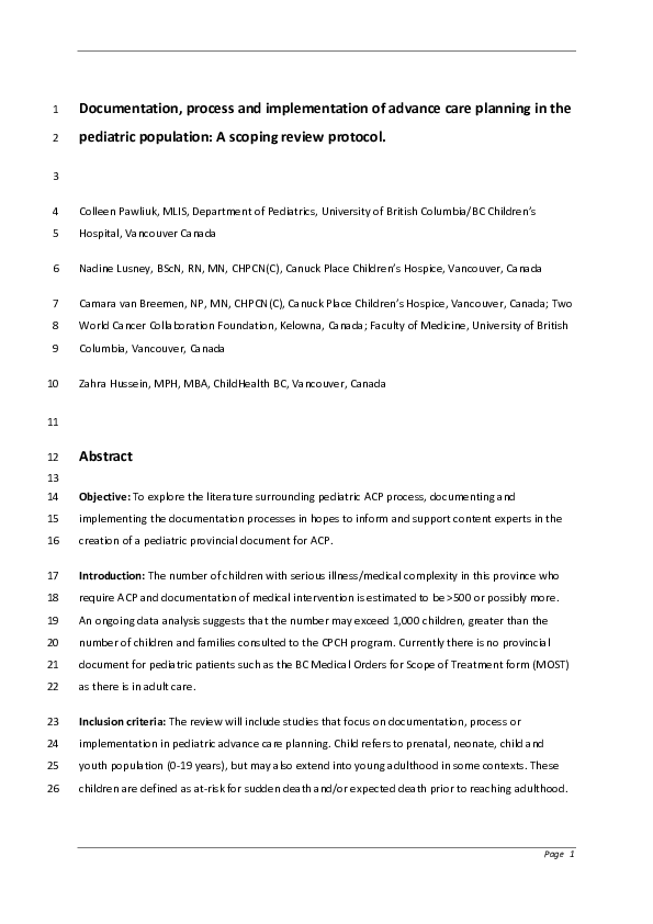 (PDF) Documentation, process and implementation of advance care ...