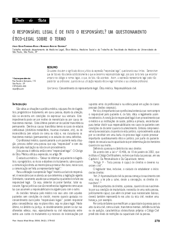 (PDF) O responsável legal é de fato o responsável? Um questionamento ...