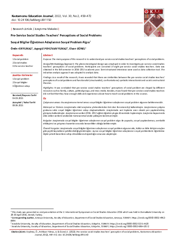(PDF) Pre-Service Social Studies Teachers’ Perceptions of Social Problems