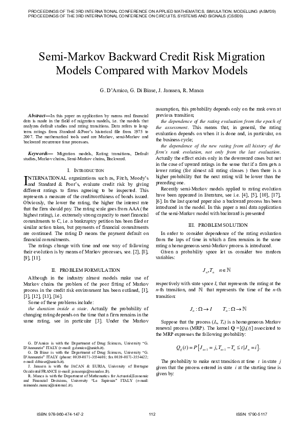 (PDF) Semi-Markov backward credit risk migration models compared with ...