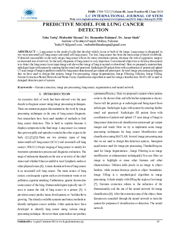 (PDF) Predictive Model for Lung Cancer Detection