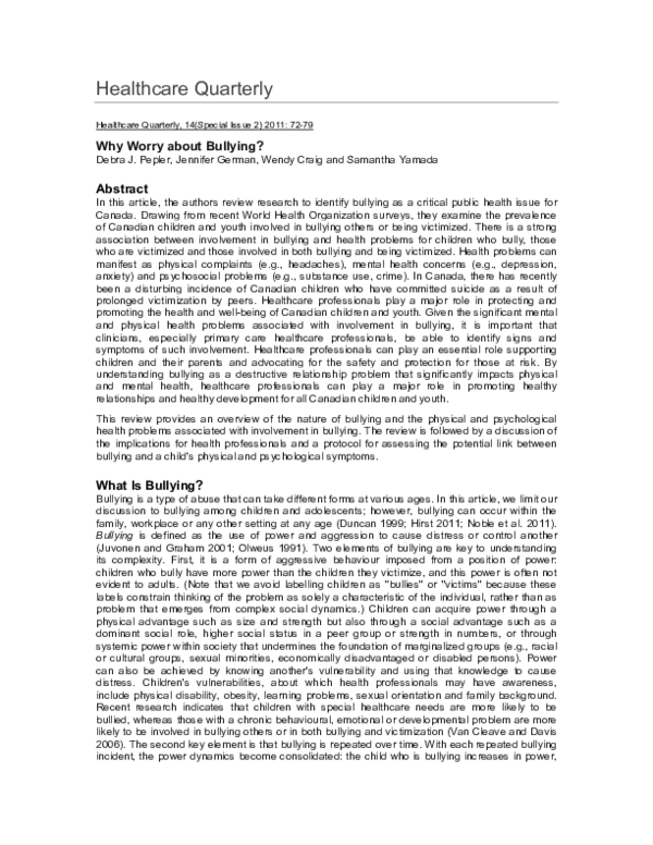 (PDF) Why Worry about Bullying?
