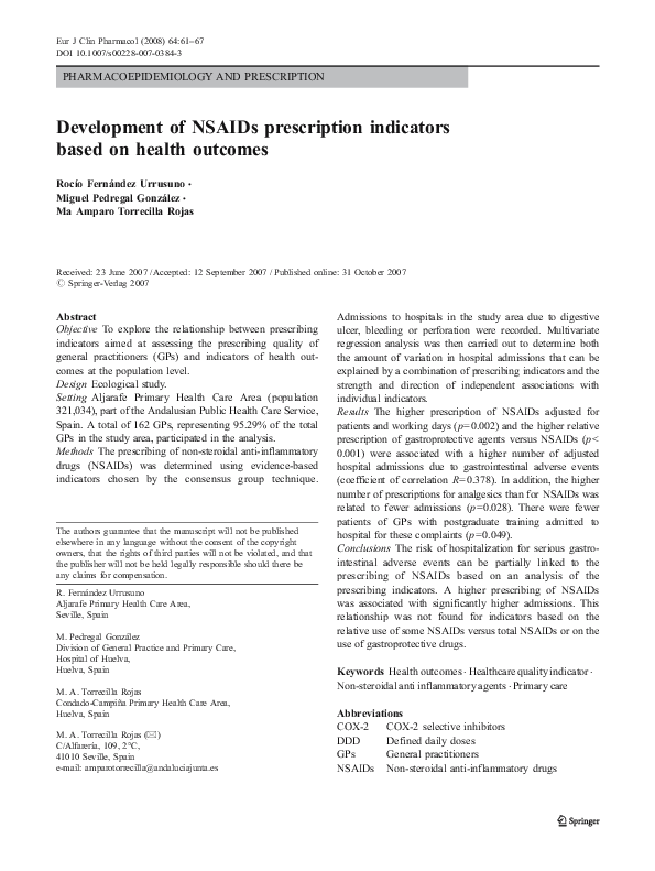 (PDF) Development of NSAIDs prescription indicators based on health ...