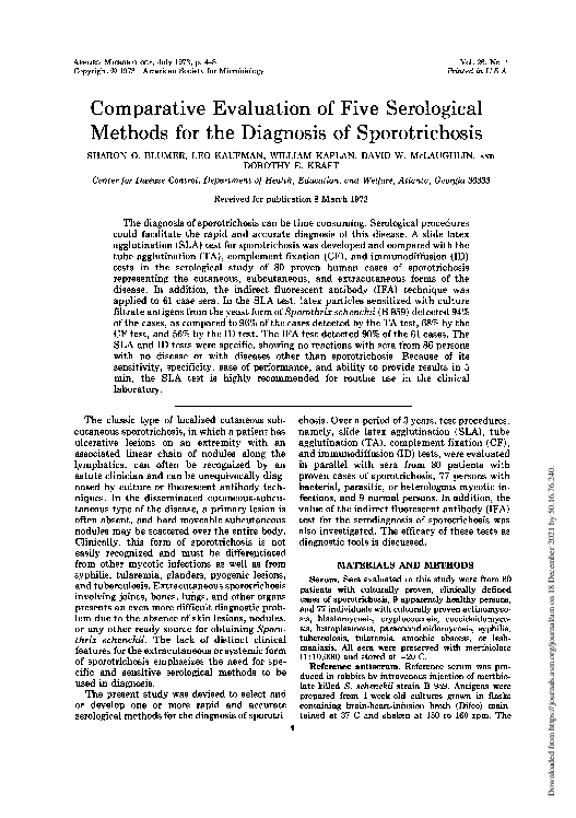 (PDF) Comparative Evaluation of Five Serological Methods for the ...