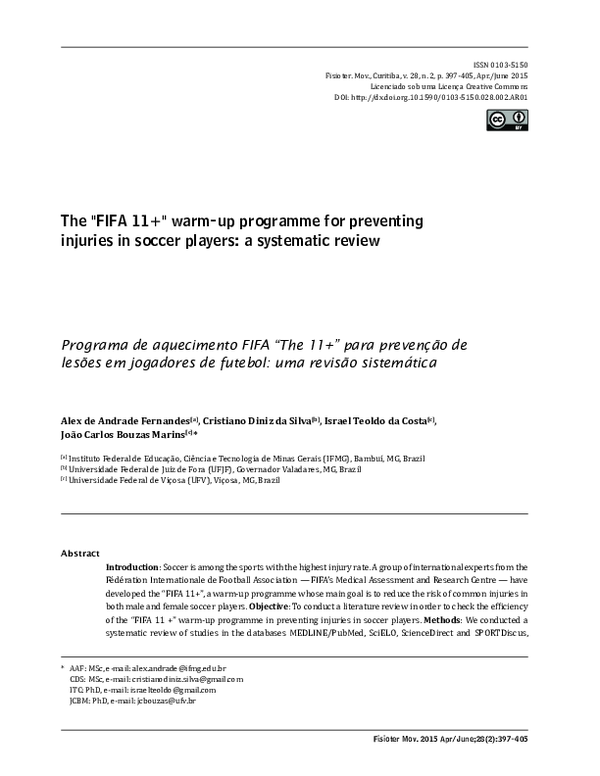 (PDF) The “FIFA 11+” warm-up programme for preventing injuries in ...