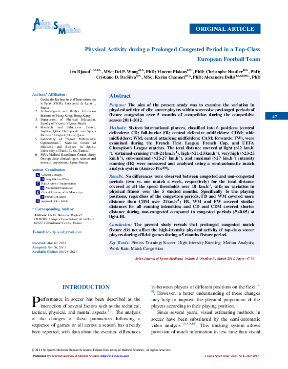 (PDF) Physical Activity during a Prolonged Congested Period in a Top ...