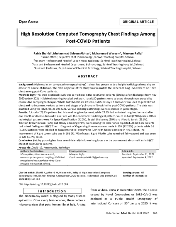 (PDF) High Resolution Computed Tomography Chest Findings Among Post ...