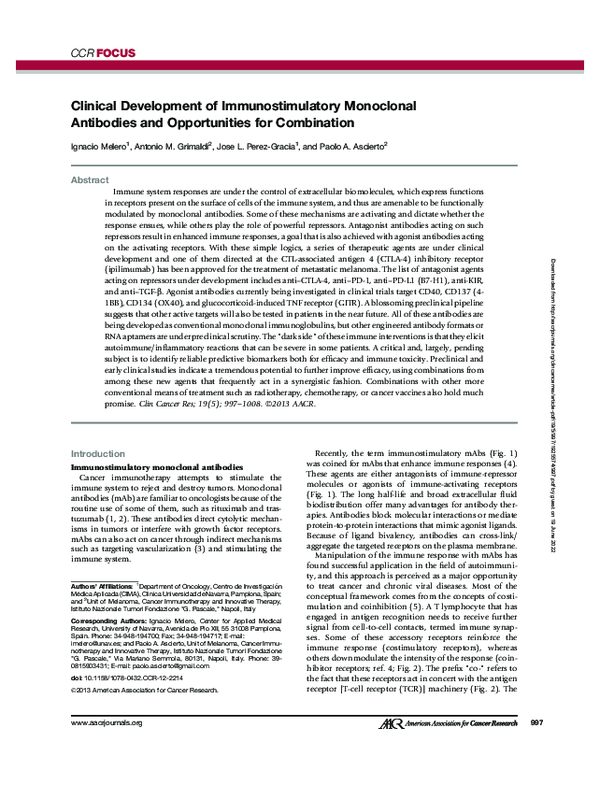 (PDF) Clinical Development of Immunostimulatory Monoclonal Antibodies ...