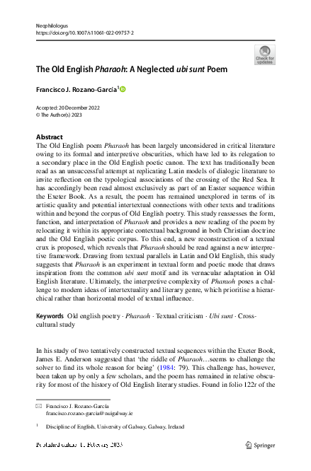 (PDF) The Old English Pharaoh: A Neglected ubi sunt Poem