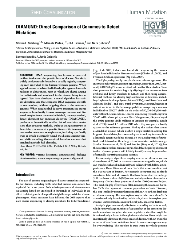 (PDF) DIAMUND : Direct Comparison of Genomes to Detect Mutations