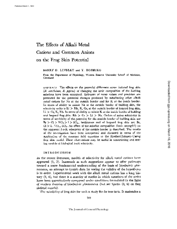 (PDF) The Effects of Alkali Metal Cations and Common Anions on the Frog ...