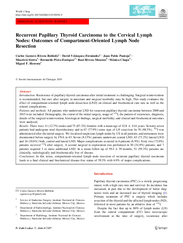 (PDF) Recurrent Papillary Thyroid Carcinoma to the Cervical Lymph Nodes ...